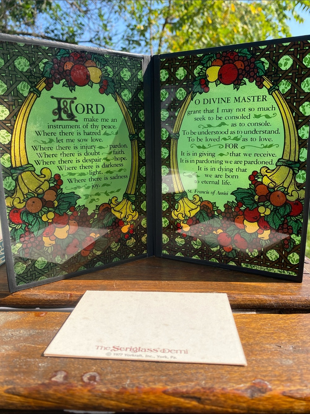 VTG 1977 Yorkraft Seriglass Stained Glass "Prayer of St. Francis of Assisi" BOX